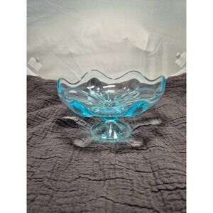 Viking Glass Rare Spring Blue Six Petal Compote Candy Dish